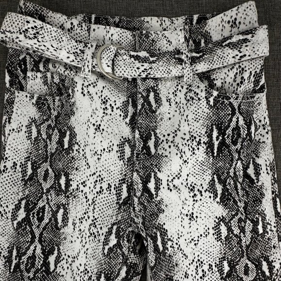 AKIRA Leopard Skinny  Pants Belted Size‎ 1 Juniors Stretch Cotton Spandex White - Picture 4 of 16